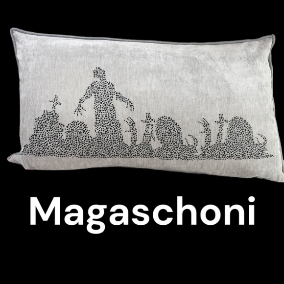 Magaschoni Gray Velvet Zomie Graveyard Pillow. Size 14x24" - Picture 1 of 7